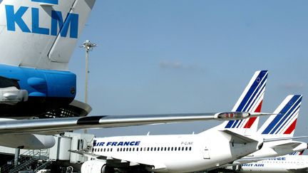 Des avions KLM et Airfrance sur l'aeroport de Lyon-Satolas.&nbsp;Le portefeuille&nbsp;de l’État actionnaire comprend&nbsp;Air France - KLM. (MAXPPP)