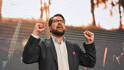 Jimmie Åkesson, chef du parti des Démocrates de Suède, à Nacka (Suède). (JONATHAN NACKSTRAND / AFP)