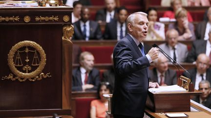 Jean-Marc Ayrault, le Premier ministre, lors de son discours de politique g&eacute;n&eacute;rale &agrave; l'Assembl&eacute;e nationale, le 3 juillet 2012. (PATRICK KOVARIK / AFP)