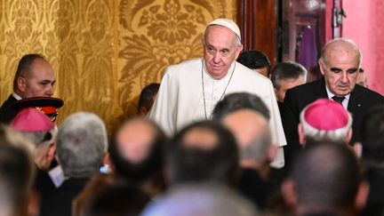 Le pape François au palais&nbsp;présidentiel de La Valette (Malte), le 2 avril 2022.&nbsp; (ANDREAS SOLARO / AFP)