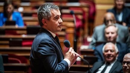 Le ministre de l'Intérieur Gérald Daramnin lors d'un débat au Sénat en octobre 2023. (XOSE BOUZAS / HANS LUCAS)