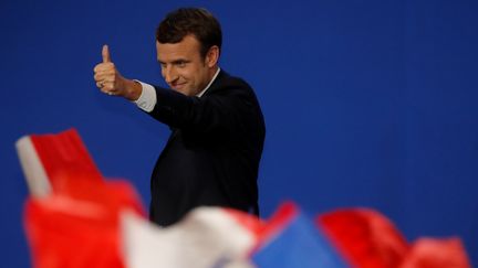 Emmanuel Macron, lors de son discours, au soir du premier tour de la présidentielle, le 23 avril 2017.&nbsp; (PHILIPPE WOJAZER / REUTERS)