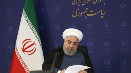 Le président iranien&nbsp;Hassan Rohani&nbsp;à Téhéran, le 28 juillet 2020. (IRANIAN PRESIDENCY / AFP)