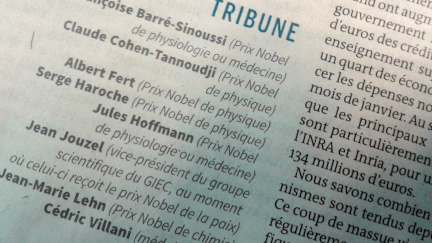 &nbsp; (Parmi les signataires, Françoise Barré-Sinoussi, prix Nobel de médecine, Claude Cohen-Tannoudji, prix Nobel de physique, Albert Fert, prix Nobel de physique, Serge Haroche prix Nobel de physique © Radio France)