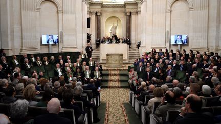 Les membres de l'Académie française se réunissent lors d'une session publique le 1er décembre 2016. Photo d'illustration. (ERIC FEFERBERG / AFP)