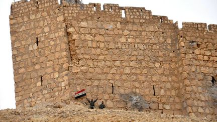 Survol de la citadelle de Palmyre, très endommagée par les combats