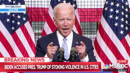 Joe Biden lors de sa conférence de presse à&nbsp;Pittsburgh le 31 août 2020. (MSNBC / MAXPPP)