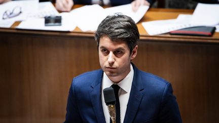 Le Premier ministre Gabriel Attal lors d'une séance de questions au gouvernement à l'Assemblée nationale à Paris, le 26 mars 2024. (AMAURY CORNU / HANS LUCAS)