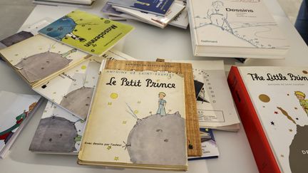 Plusieurs exemplaires du livre "Le Petit Prince" lors d'une exposition de diverses éditions écrites par l'écrivain français Antoine de Saint-Exupéry, traduites en 587 langues et dialectes différents, à Ankara, Turquie, le 3 janvier 2022. (DOGUKAN KESKINKILIC / ANADOLU AGENCY / AFP)