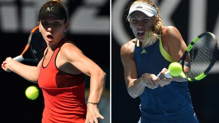 Simona Halep (à gauche) et Caroline Wozniacki (à droite) (PETER PARKS / AFP)