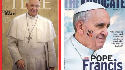 Deux unes consacrant le pape Fran&ccedil;ois "personne de l'ann&eacute;e" en 2013. (DR)