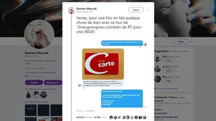 Capture d'écran du tweet de Damien Mescudi, le 16 mai 2018. (TWITTER.COM)