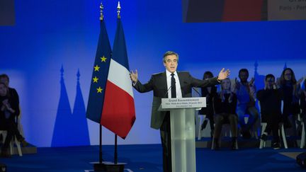 François Fillon, lors de son meeting à la Villette, à Paris, le 29 janvier 2017.&nbsp; (QUENTIN VEUILLET / CITIZENSIDE / AFP)