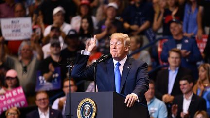 Donald Trump lors d'un meeting à Wilkes-Barre (Pennsylvanie, Etats-Unis), le 2 août 2018.&nbsp; (MANDEL NGAN / AFP)