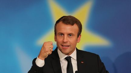 Le président Emmanuel Macron, lors de son discours sur l'Union Européenne, mardi 26 septembre, à la Sorbonne (Paris).&nbsp; (LUDOVIC MARIN / AFP)