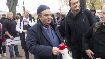 Jean-François Guihard, président de la Confédération française de la boucherie&nbsp;pendant une manifestation, en novembre 2022, à Paris.&nbsp; (VINCENT ISORE / MAXPPP)