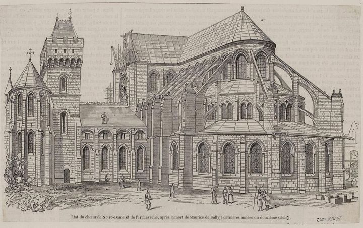 Etat du chœur de Notre-Dame et de l'archevéché, après la mort de Maurice de Sully (dernières années du douzième siècle). Anonyme. usée Carnavalet, Histoire de Paris (CCO / PARIS MUSEES / MUSEE CARNAVALET)