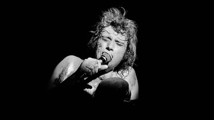 Le chanteur Johnny Hallyday lors d'un concert en 1969 au Palais des Sports de Paris. (DERRICK CEYRAC / AFP)