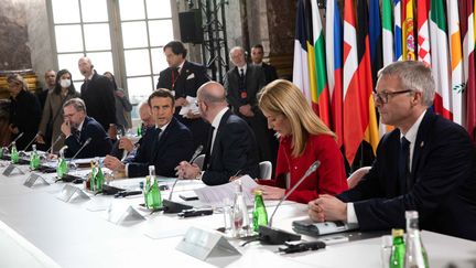 Réunion des&nbsp;dirigeants&nbsp;des pays de l'Union Européene au Chateau de Versailles le 10 mars 2022 pour discuter de l'invasion de l'Ukraine par la Russie. (ANADOLU AGENCY VIA AFP)