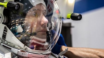 Le Français Thomas Pesquet, astronaute de l'Agence spatiale européenne, lors d'un entraînement, à Houston (Texas, Etats-Unis), le 19 juin 2020. (BILL STAFFORD / NASA / AFP)