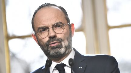 Le premier ministre, Edouard Philippe, lors d'une conférence de presse à Matignon, à Paris, le 13 février 2020. (STEPHANE DE SAKUTIN / AFP)