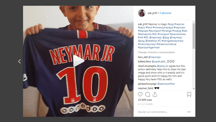 Zaccaria, le jeune garçon qui a reçu le maillot de Neymar, le 2 septembre 2018 sur Instagram. (INSTAGRAM)