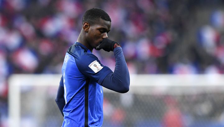 Paul Pogba, le 11 novembre 2016, au Stade de France à Saint-Denis (Seine-Saint-Denis), lors du match de qualification pour le Mondial 2018 France-Suède. (FRANCK FIFE / AFP)