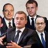 De gauche à droite : Manuel Valls, Jacques Chirac, Gérald Darmanin, Emmanuel Macron, François Hollande et Nicolas Sarkozy. (JESSICA KOMGUEN / MAXPPP / FRANCEINFO)