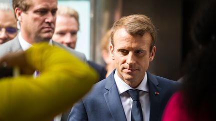 Emmanuel Macron avant son arrivée à l'Assemblée générale de l'ONU à New York, mardi 19 septembre 2017. (COREY SIPKIN / AFP)