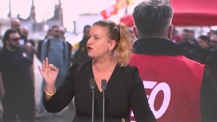 Mathilde Panot, présidente du groupe de La France Insoumise à l'Assemblée nationale, le 16 octobre 2022 sur franceinfo. (FRANCEINFO / RADIO FRANCE)