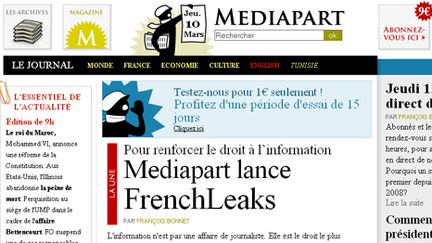 Frenchleaks n'est pas en partenariat avec Wikileaks. (Capture d'écran de la homepage de Mediapart.fr)