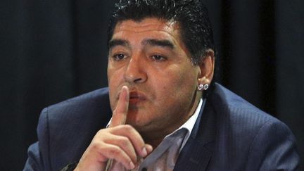 Diego Maradona lors d'une conf&eacute;rence de presse, &agrave; Sao Paulo (Br&eacute;sil), le 4 septembre 2013. ( PAULO WHITAKER / REUTERS)