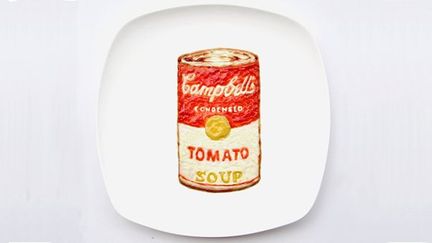 Day 11: Cambell's Tomato Soup! ...made of ketchup, mayonnaise, mustard and oyster sauce! Took a while to get 'condensed' looking alright!
 (Red Hong Yi - Creativity with Food)