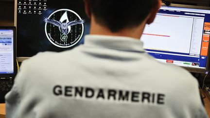 Un gendarme de la brigade de répression de la cybercriminalité, le 21 février 2011 dans les locaux de la gendarmerie de Dijon. (JEFF PACHOUD / AFP)