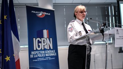 Brigitte Jullien, directrice de l'IGPN, lors d'une conférence de presse, le 13 juin 2019. (STEPHANE DE SAKUTIN / AFP)