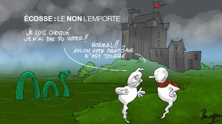 Le camp du non l'a emporté par 55,3% devant le oui à 44,7%, selon les chiffres officiels. Le taux de participation au référendum du 18 septembre 2014 a atteint le record de 84,6% de votants. C'est une immense déception pour le Premier ministre de l'Ecosse, Alex Salmond, et un énorme soulagement pour le chef du gouvernement David Cameron. (Franck Pucques)