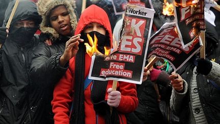 Des manifestants, mardi 30 novembre 2010 à Londres contre la hausse des frais d'inscription universitaires. (AFP - Ben Stansall)