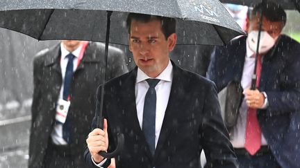 Le chancelier autrichein Sebastian Kurz à Ljubljana (Slovénie) lors du sommet Europe-Balkans le 6 octobre 2021 (JOE KLAMAR / AFP)