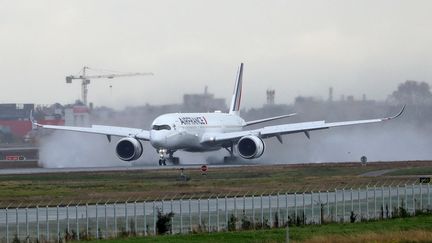 Un avion se pose à l'aéroport de Toulouse (Haute-Garonne), le 8 décembre 2023. (URBANANDSPORT / NURPHOTO / AFP)