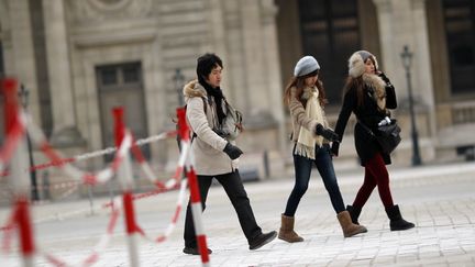 Toutistes par grand froid devant le Musée du Louvre à Paris, le 6 février 2012. (ALEXANDER KLEIN / AFP)