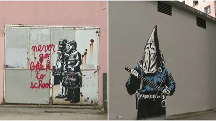 "Never go back to school et "KKKops',&nbsp; deux nouvelles oeuvres au pochoir de l'artiste militant GOIN ont fait leur apparition au Street Art Fest (France 3 AURA)