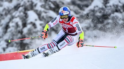 Alexis Pinturault à l'occasion de la première manche du géant des finales de Lenzerheide, samedi 20 mars 2021. (FABRICE COFFRINI / AFP)