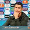 Cristiano Ronaldo lors d'une conférence de presse (sans bouteille de soda devant lui), le 14 juin 2021.&nbsp; (HANDOUT / UEFA)