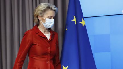 La présidente de la Commission européenne, Ursula Von Der Leyen, lors d'une réunion du Conseil européen consacrée à la lutte contre le Covid-19, à Bruxelles le 29 octobre 2020 (POOL / AFP)