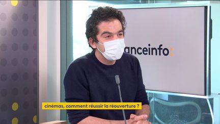 Nathanaël Karmitz, président du directoire du groupe MK2, invité éco de franceinfo lundi 17 mai 2021. (FRANCEINFO)