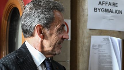 Former President of the Republic Nicolas Sarkozy leaves the court after the decision of the appeal trial in the Bygmalion affair, in Paris, February 14, 2024. (BERTRAND GUAY / AFP)