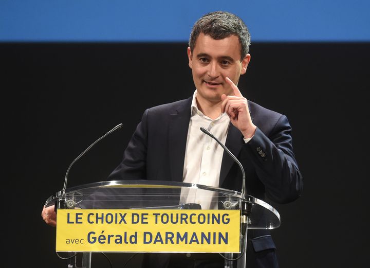 Gérald Darmanin, ministre de l'Action et des Comptes publics s'exprime lors d'un meeting politique, le 13 février à Tourcoing (Nord), où il est candicat à la mairie.&nbsp; (FRANCOIS LO PRESTI / AFP)