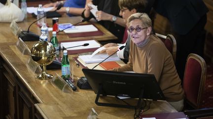 Isabelle Balkany le 23 septembre 2019 lors de son premier conseil municipal à Levallois-Perret.&nbsp; (ALEXIS SCIARD / MAXPPP)