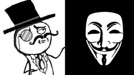 A gauche, l'avatar du groupe Lulzsec, à droite celui des Anonymous (DR)