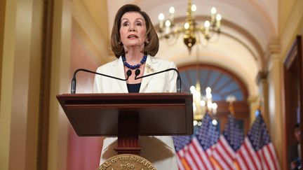 La présidente démocrate&nbsp;de la chambre des représentants, Nancy Pelosi, le 5 décembre 2019 à Washington (Etats-Unis).&nbsp; (SAUL LOEB / AFP)